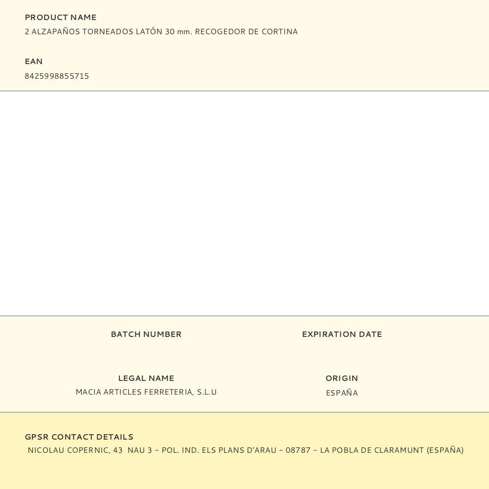 ALZAPAÑOS TORNEADOS LATÓN 30 mm. RECOGEDOR DE CORTINA, 2 uds gallery 2