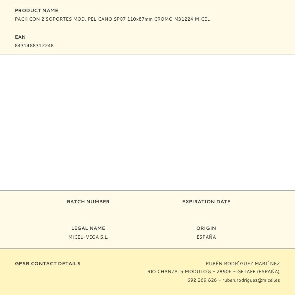 PACK CON 2 SOPORTES MOD. PELICANO SP07 110x87mm CROMO M31224 MICEL gallery 1