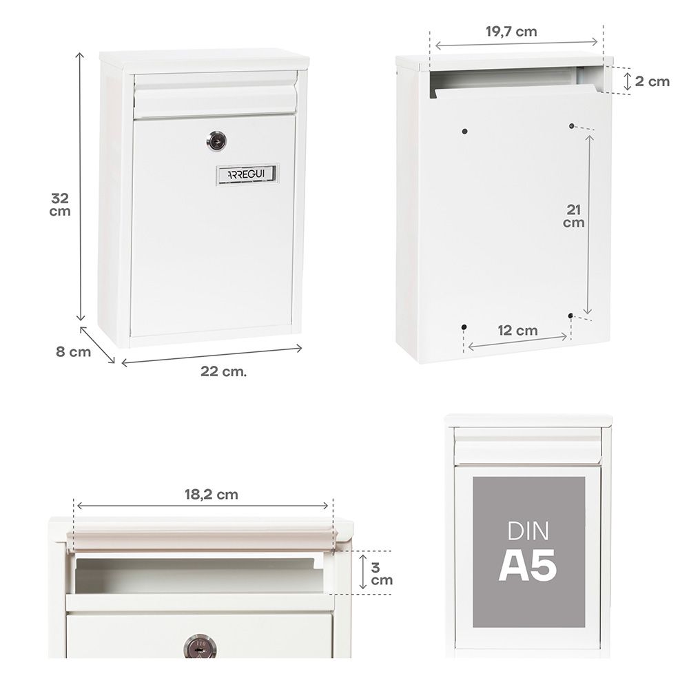 BUZÓN INDIVIDUAL EXTERIOR, PEQUEÑO, ZAGUÁN, ACERO, BLANCO, 22 x 8 x 32 cm gallery 2