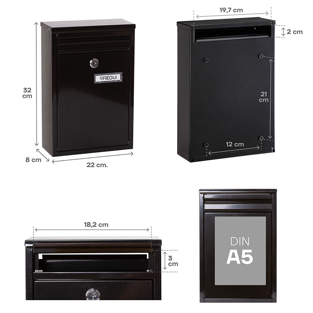 BUZÓN INDIVIDUAL EXTERIOR, PEQUEÑO, ZAGUÁN, ACERO, NEGRO, 22 x 8 x 32 cm gallery 3