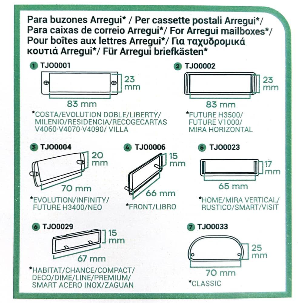 TARJETERO TJO1001 PARA BUZONES ARREGUI, CONJUNTO 7 piezas gallery 0