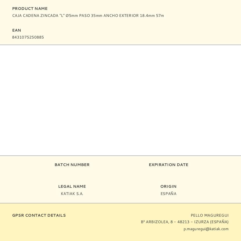 CAJA CADENA ZINCADA "L" Ø5mm PASO 35mm ANCHO EXTERIOR 18.4mm 57m gallery 1