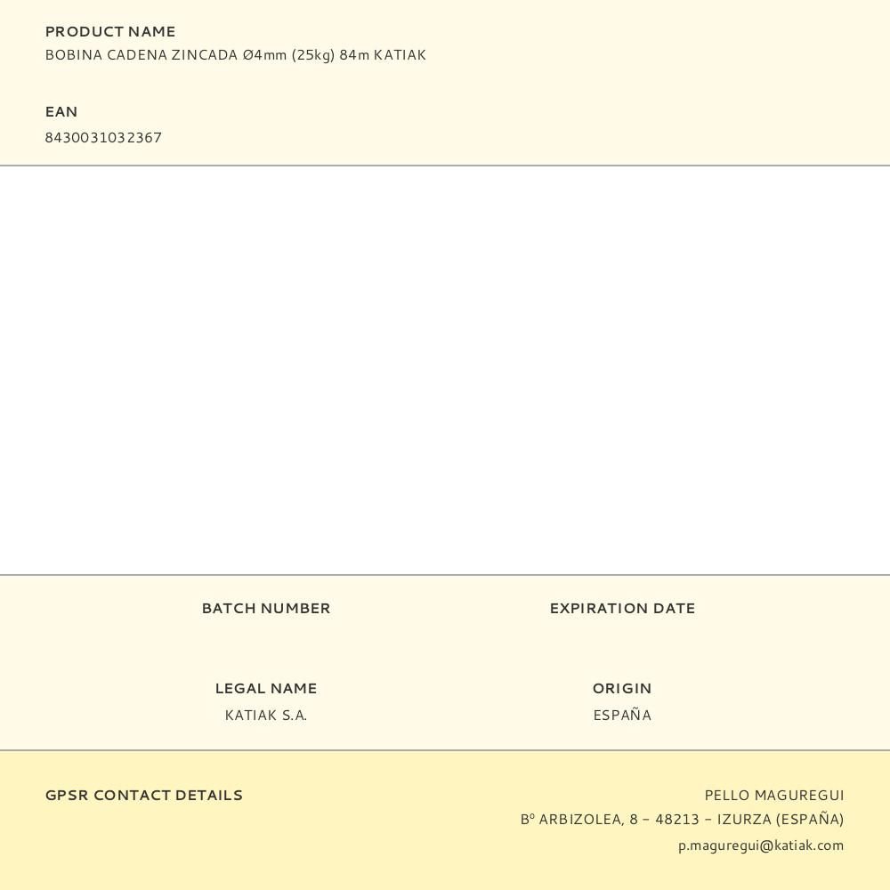 BOBINA CADENA ZINCADA Ø4mm (25kg) 84m KATIAK gallery 1