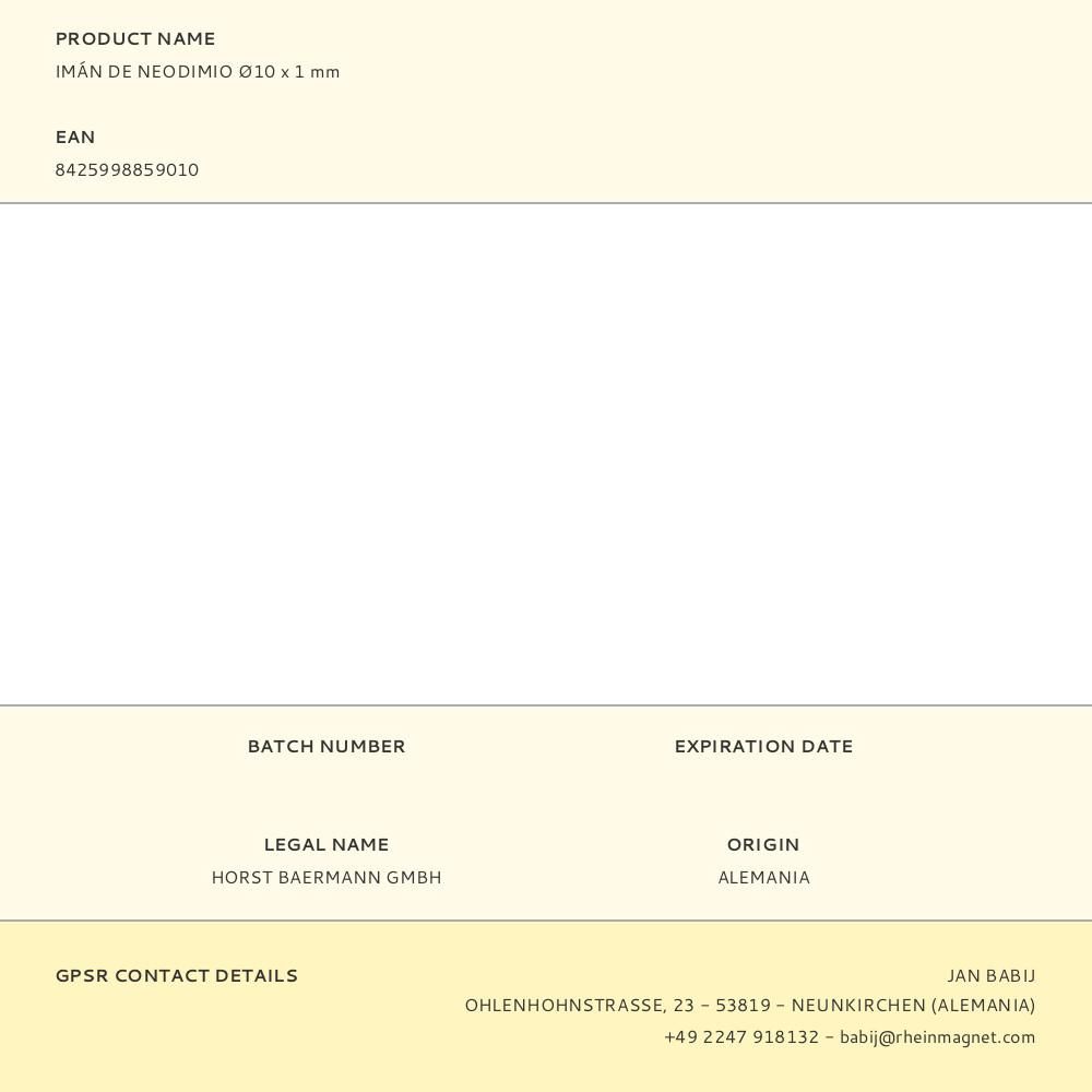 IMÁN DE NEODIMIO Ø10 x 1 mm gallery 0