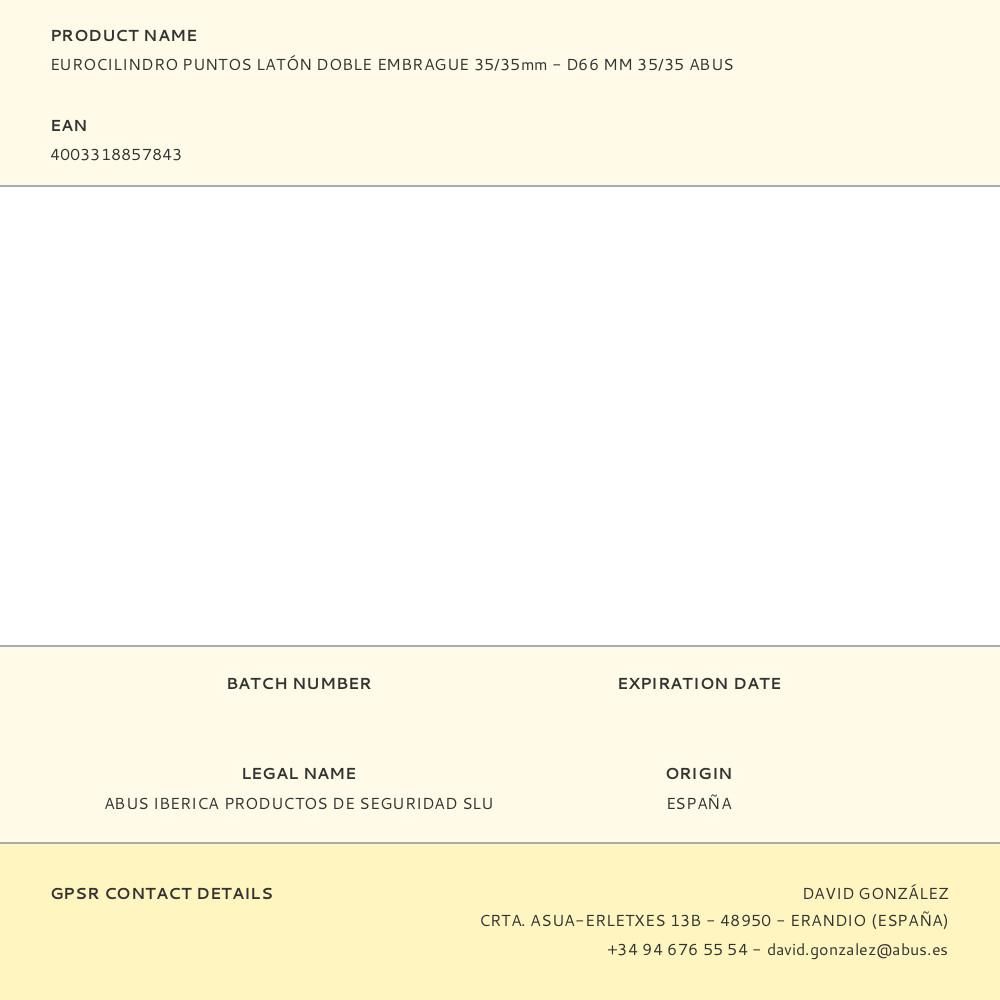 EUROCILINDRO PUNTOS LATÓN DOBLE EMBRAGUE 35/35mm - D66 MM 35/35 ABUS gallery 0