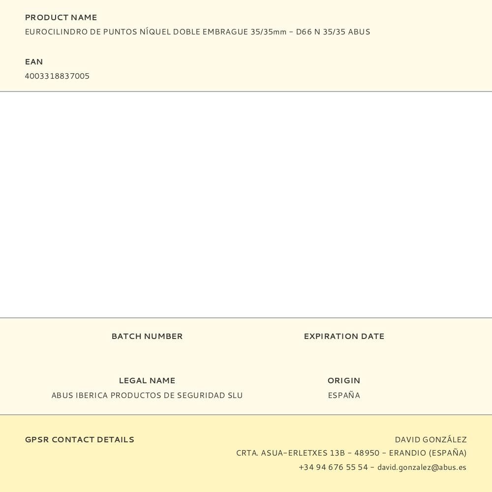 EUROCILINDRO DE PUNTOS NÍQUEL DOBLE EMBRAGUE 35/35mm - D66 N 35/35 ABUS gallery 1