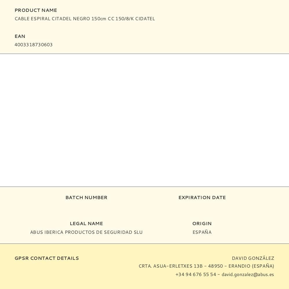 CABLE ESPIRAL CITADEL NEGRO 150cm CC 150/8/K CIDATEL gallery 0