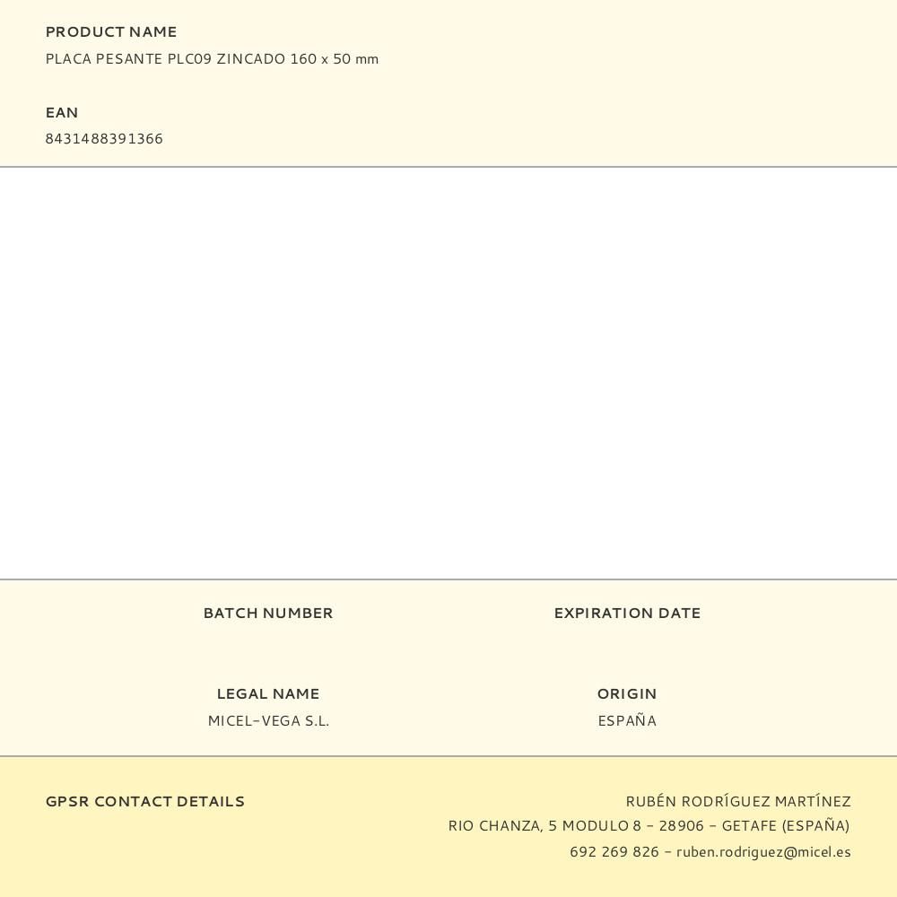 PLACA PESANTE PLC09 ZINCADO 160 x 50 mm gallery 1