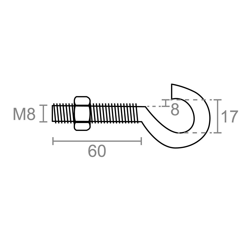 HEMBRILLA ABIERTA CON TUERCA HM02, M8 x 60 mm, ZINCADO, BLISTER 2 uds gallery 0