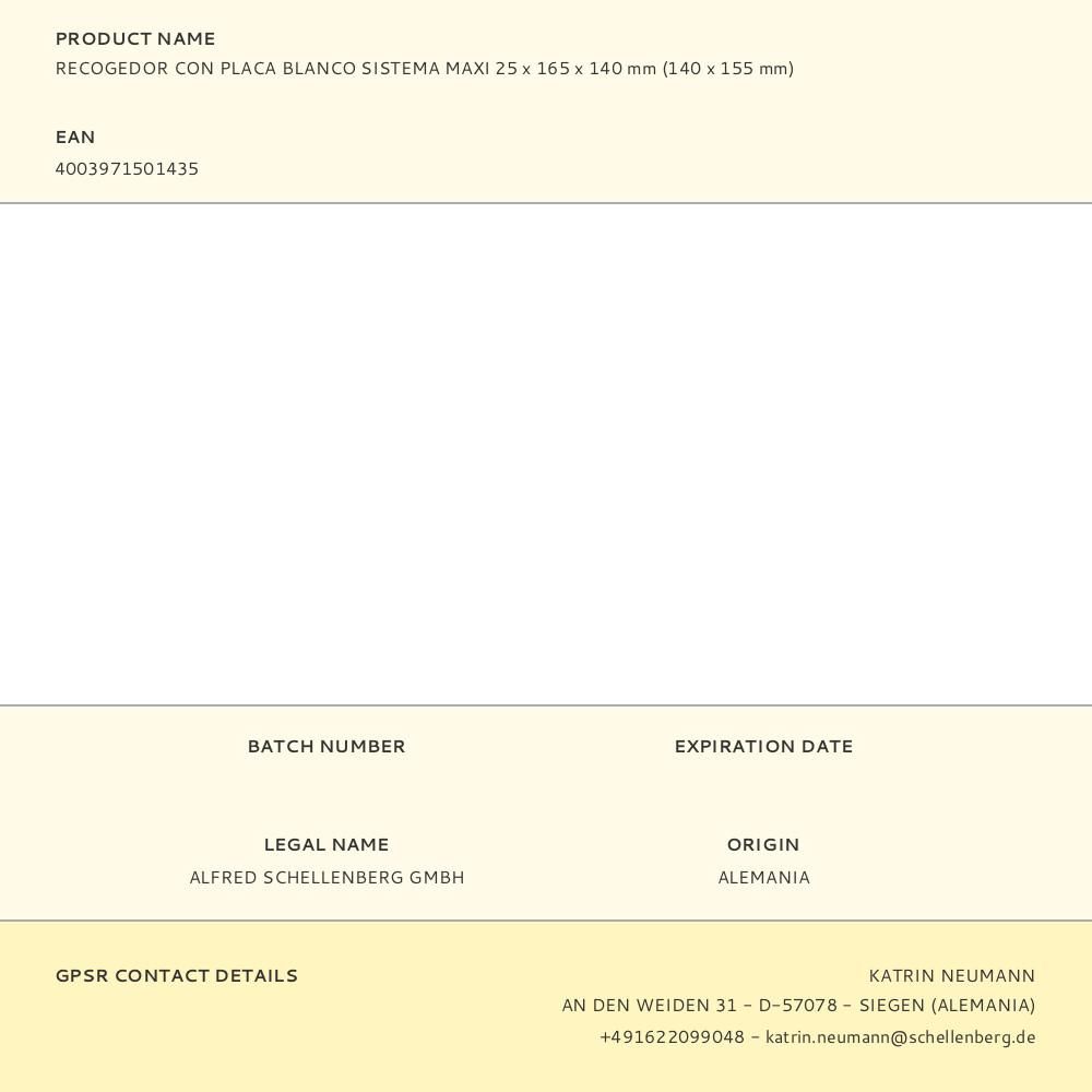 RECOGEDOR CON PLACA BLANCO SISTEMA MAXI 25 x 165 x 140 mm (140 x 155 mm) gallery 1