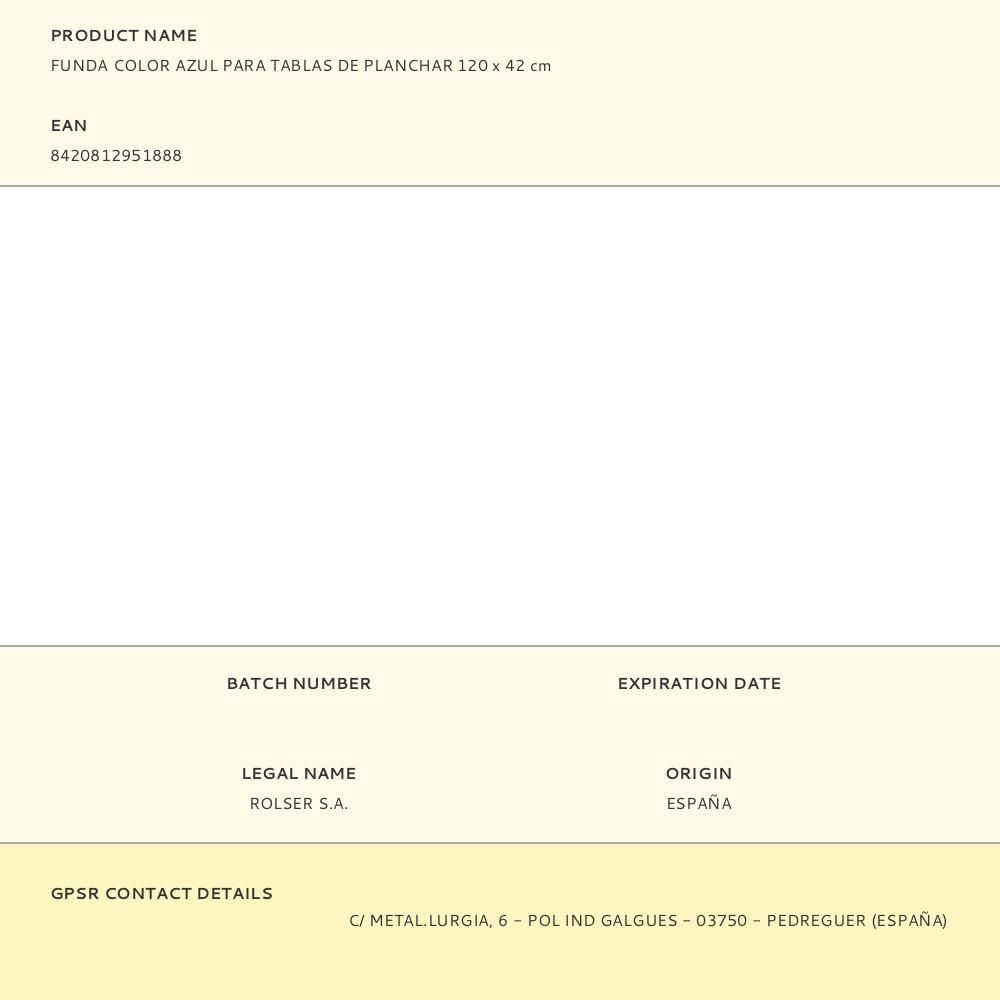 FUNDA COLOR AZUL PARA TABLAS DE PLANCHAR 120 x 42 cm gallery 2