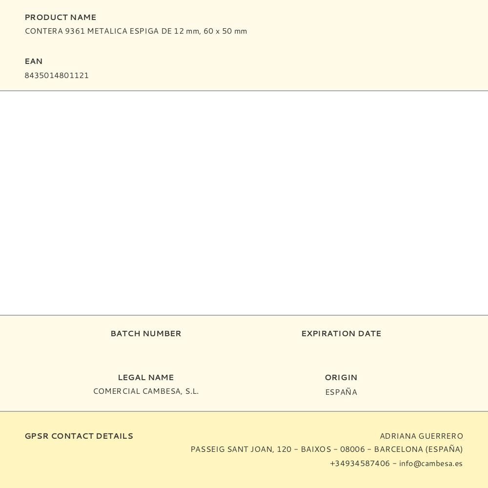 CONTERA 9361 METALICA ESPIGA DE 12 mm, 60 x 50 mm gallery 0