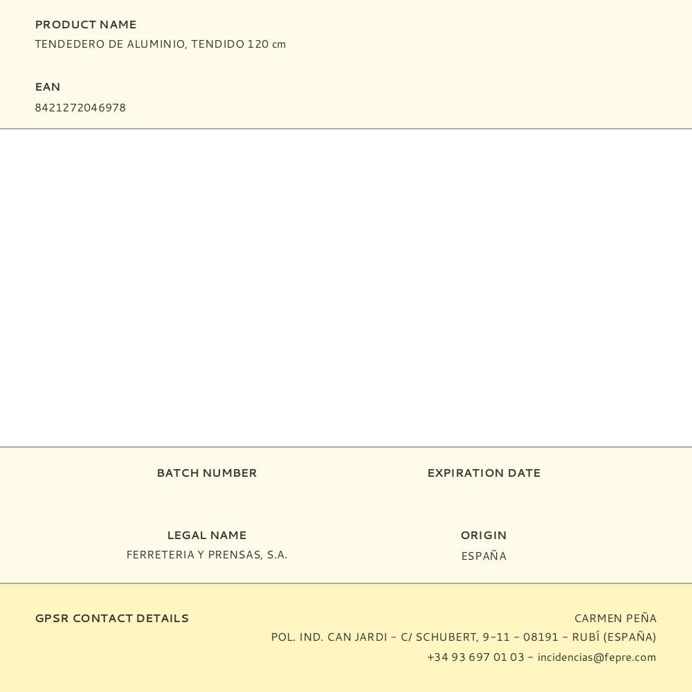 TENDEDERO DE ALUMINIO, TENDIDO 120 cm gallery 1