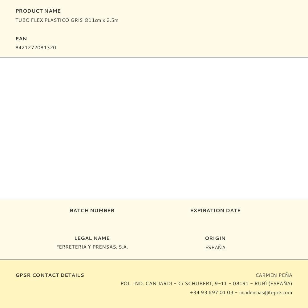 TUBO FLEX PLASTICO GRIS Ø11cm x 2.5m gallery 0