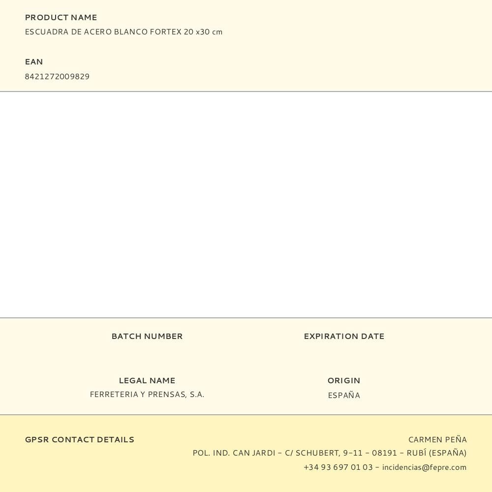 ESCUADRA DE ACERO BLANCO FORTEX 20 x30 cm gallery 0