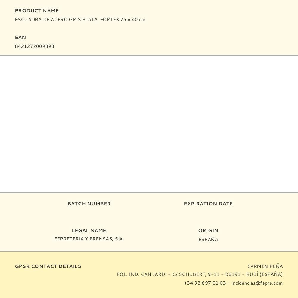 ESCUADRA DE ACERO GRIS PLATA FORTEX 25 x 40 cm gallery 0