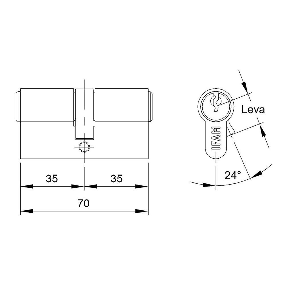 CILINDRO F5S3535L DE LATÓN 70mm (35+35mm) LEVA LARGA 15mm. CON 3 LLAVES DE SERRETA. IFAM gallery 2