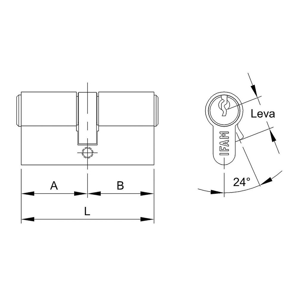 CILINDRO F5S4040L DE LATÓN 80mm (40+40mm) LEVA LARGA 15mm. CON 3 LLAVES DE SERRETA. IFAM gallery 2