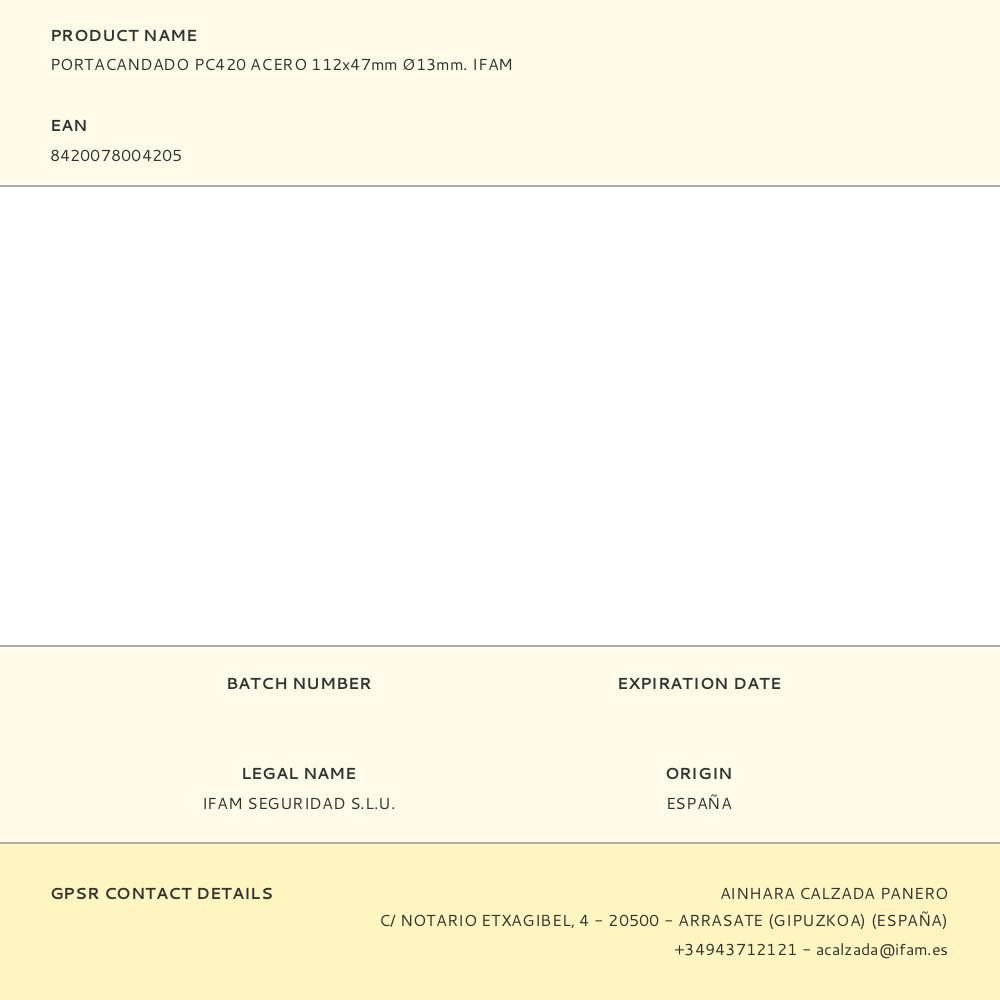 PORTACANDADO PC420 ACERO 112x47mm Ø13mm. IFAM gallery 2