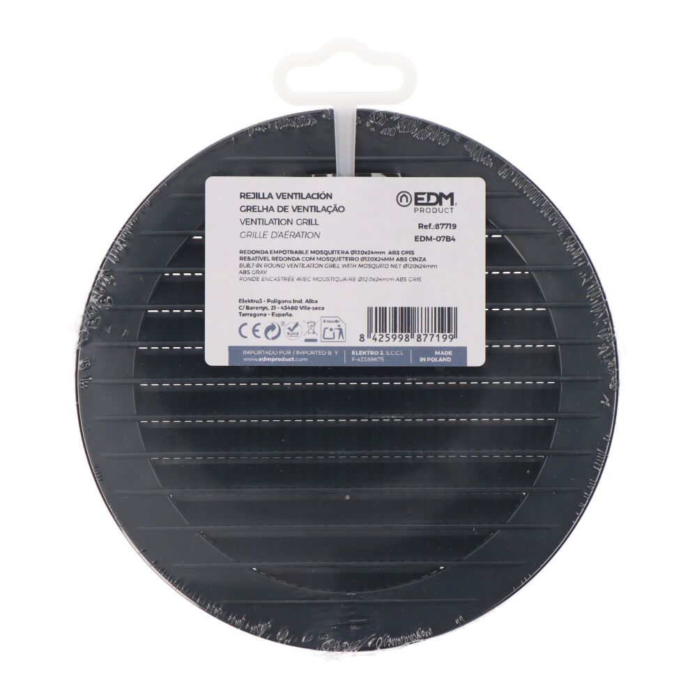 REJILLA VENTILACIÓN REDONDA EMPOTRABLE CON MOSQUITERA Ø120mm ABS GRIS ANTRACITA gallery 1
