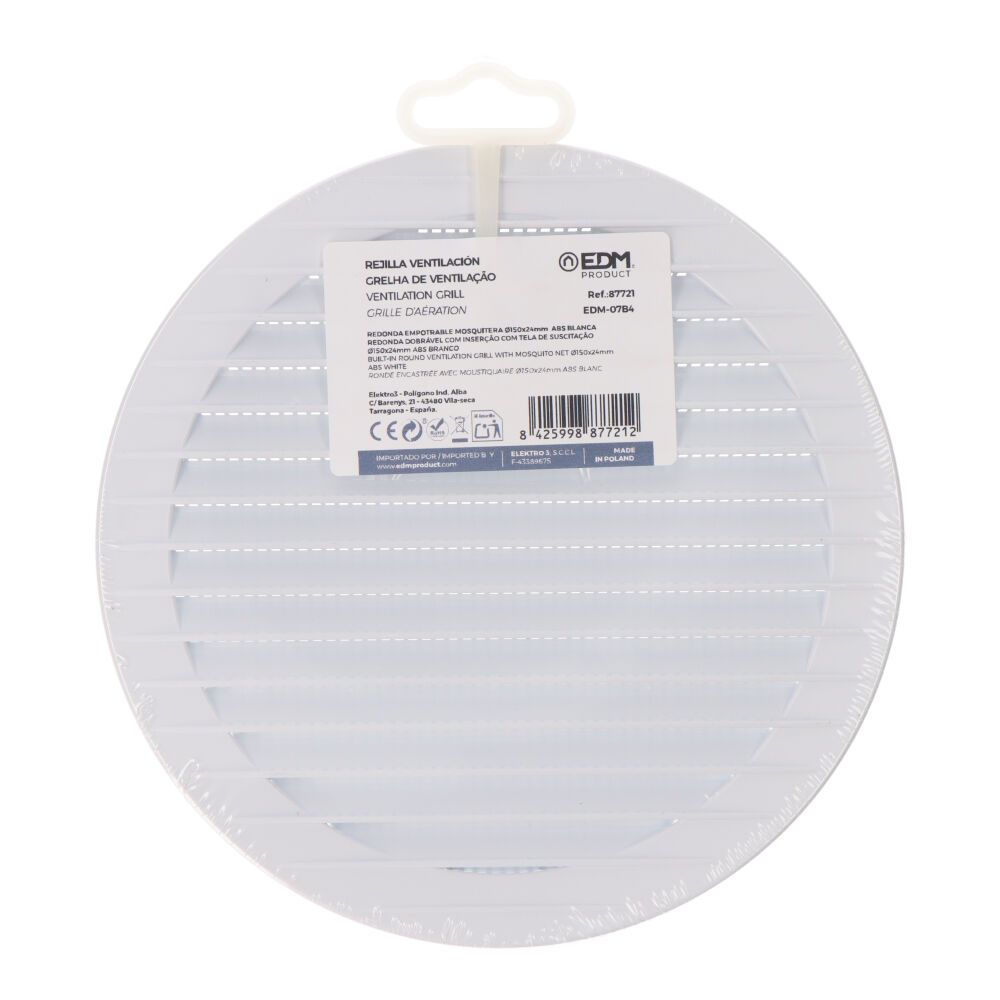 REJILLA VENTILACIÓN REDONDA EMPOTRABLE CON MOSQUITERA Ø150mm ABS BLANCA gallery 1