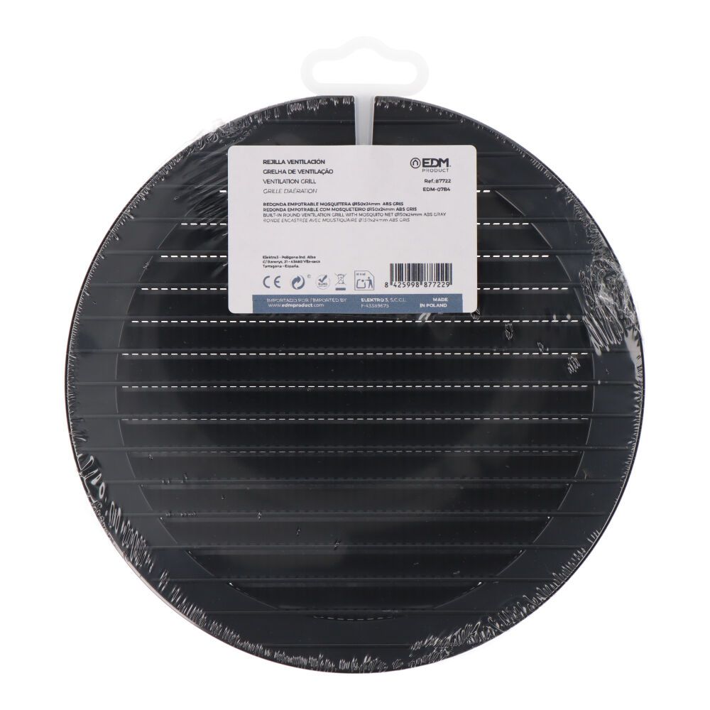 REJILLA VENTILACIÓN REDONDA EMPOTRABLE CON MOSQUITERA Ø150mm ABS GRIS ANTRACITA gallery 1