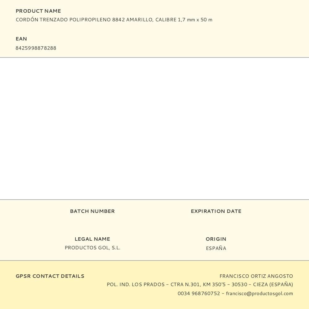CORDÓN TRENZADO POLIPROPILENO 8842 AMARILLO, CALIBRE 1,7 mm x 50 m gallery 1