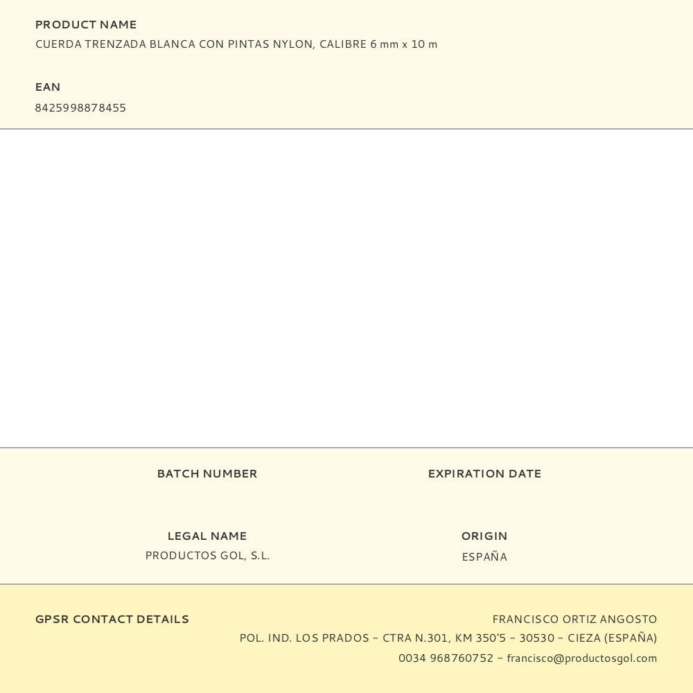 CUERDA TRENZADA BLANCA CON PINTAS NYLON, CALIBRE 6 mm x 10 m gallery 1