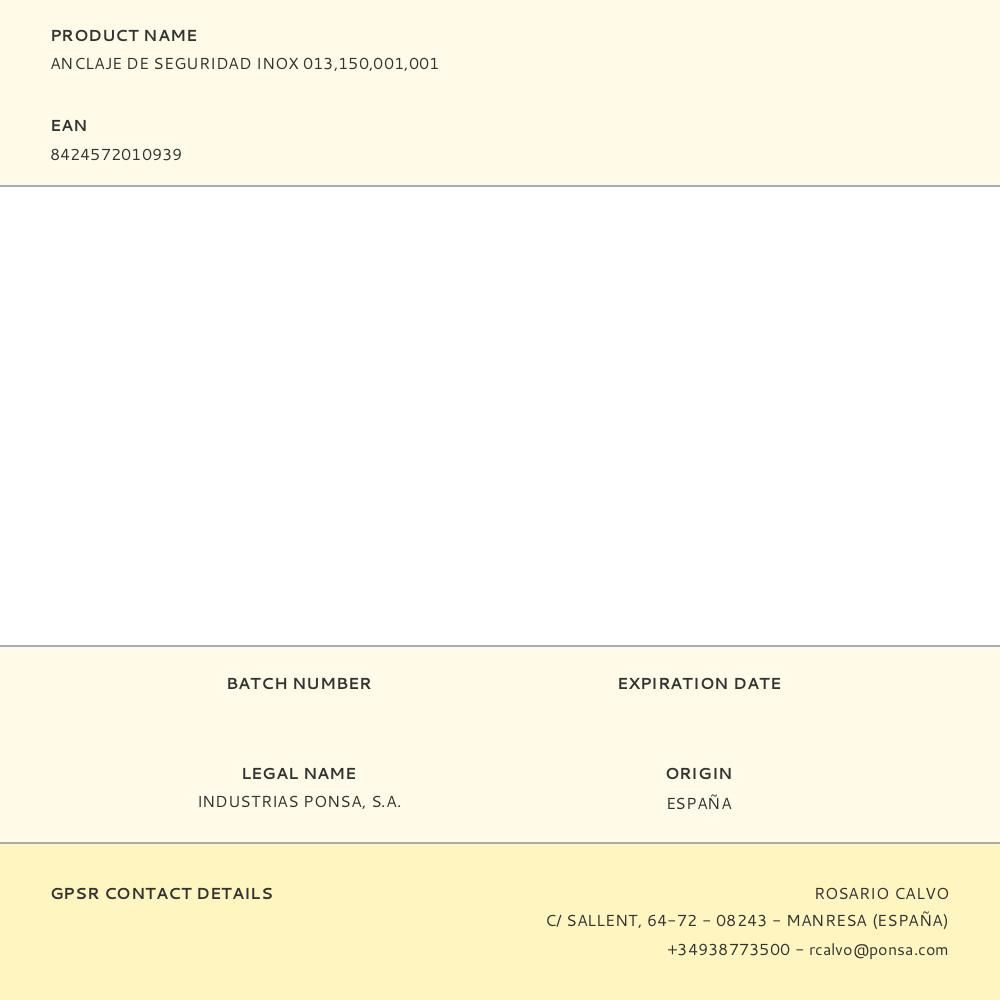 ANCLAJE DE SEGURIDAD INOX 013,150,001,001 gallery 0