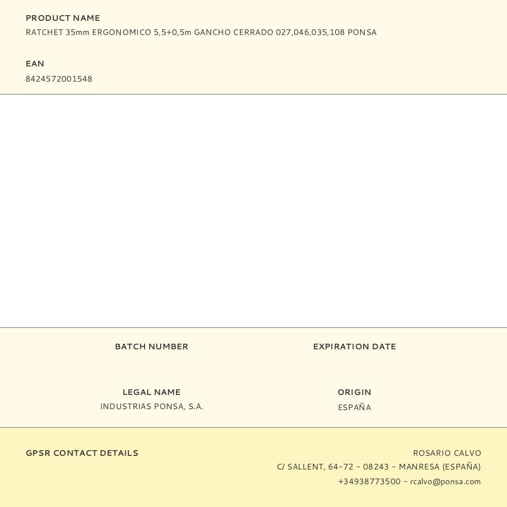 RATCHET 35mm ERGONOMICO 5,5+0,5m GANCHO CERRADO 027,046,035,108 PONSA gallery 0