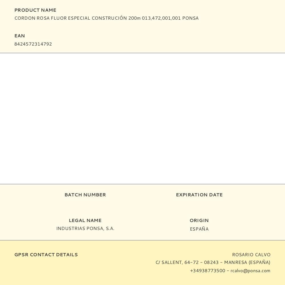 CORDON ROSA FLUOR ESPECIAL CONSTRUCIÓN 200m 013,472,001,001 PONSA gallery 0