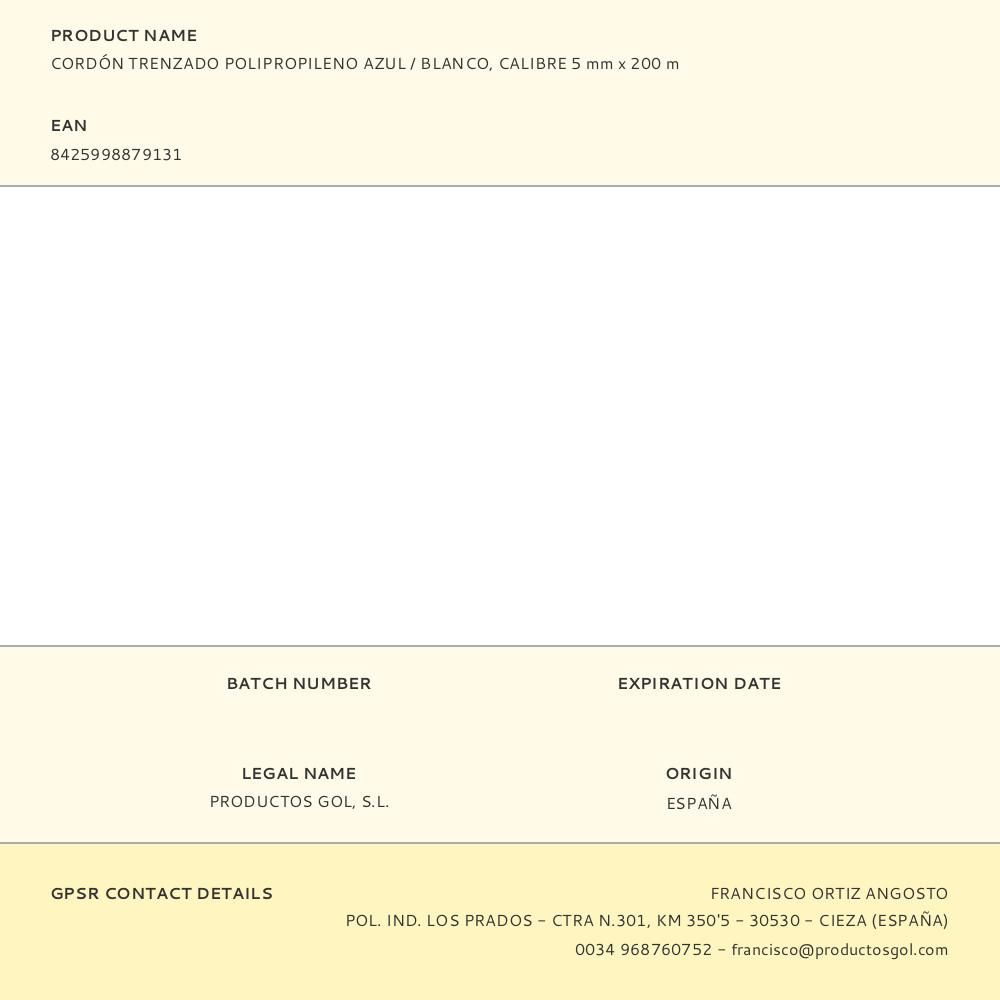 CORDÓN TRENZADO POLIPROPILENO AZUL / BLANCO, CALIBRE 5 mm x 200 m gallery 2