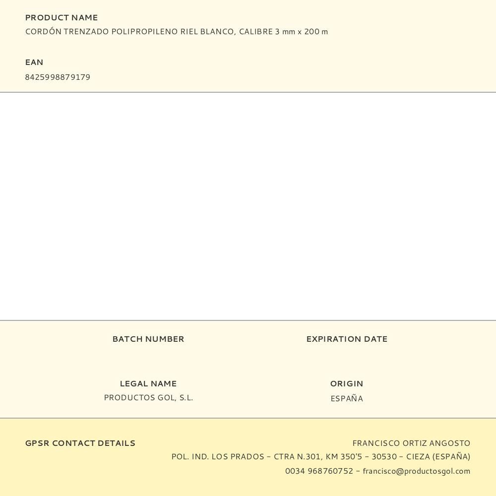 CORDÓN TRENZADO POLIPROPILENO RIEL BLANCO, CALIBRE 3 mm x 200 m gallery 2