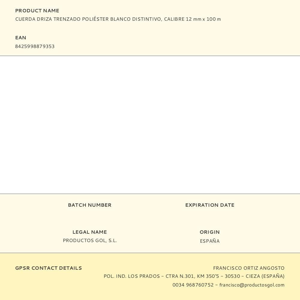 CUERDA DRIZA TRENZADO POLIÉSTER BLANCO DISTINTIVO, CALIBRE 12 mm x 100 m gallery 2