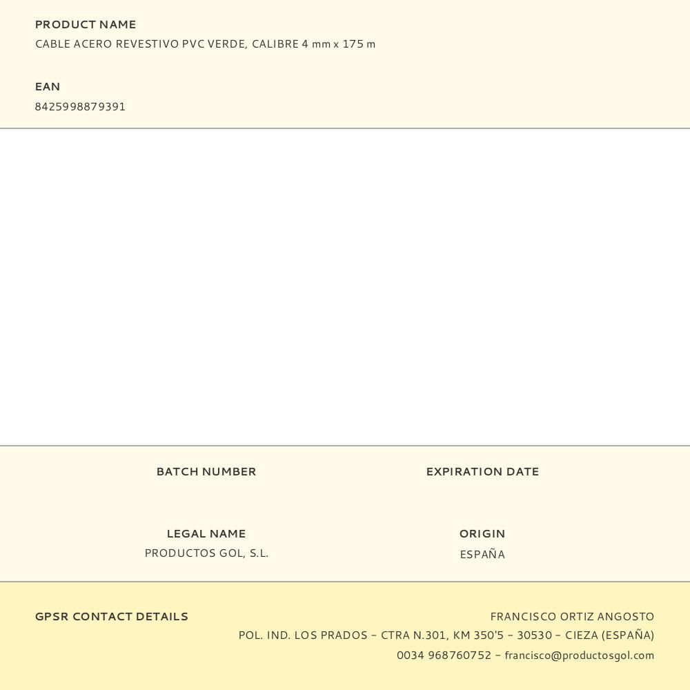 CABLE ACERO REVESTIVO PVC VERDE, CALIBRE 4 mm x 175 m gallery 2