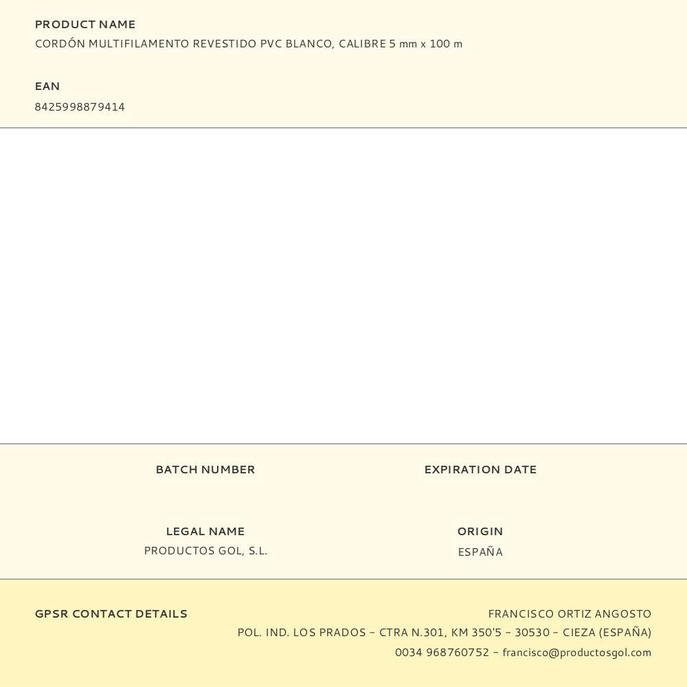 CORDÓN MULTIFILAMENTO REVESTIDO PVC BLANCO, CALIBRE 5 mm x 100 m gallery 2