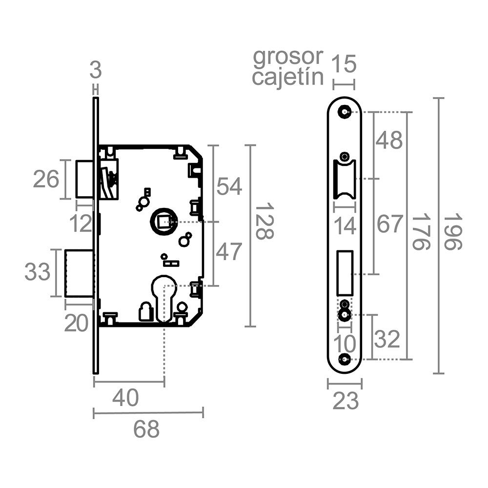 CERRADURA EMBUTIR C/R CRE03 40/47 mm LATONADO gallery 0