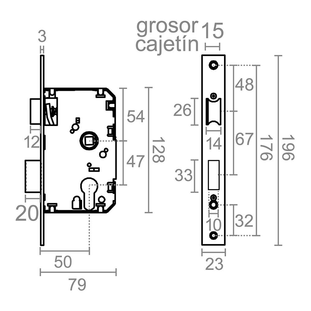 CERRADURA EMBUTIR C/C CRE04 50/47 mm NÍQUEL SATINADO gallery 0
