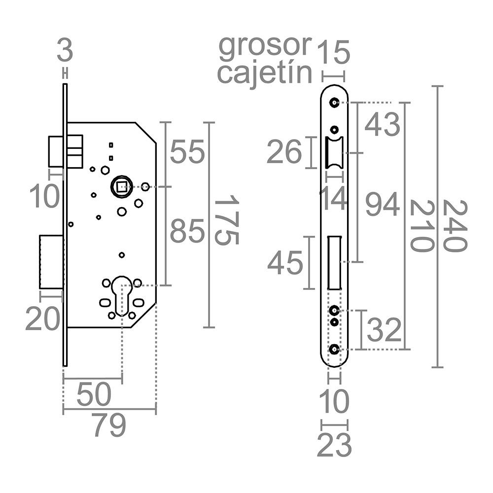 CERRADURA EMBUTIR C/R CRE06 50/85 mm NÍQUEL SATINADO gallery 0