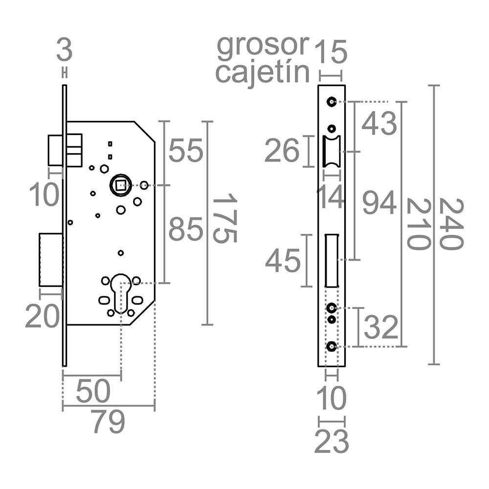 CERRADURA EMBUTIR C/C CRE12 50/85 mm NÍQUEL SATINADO gallery 1