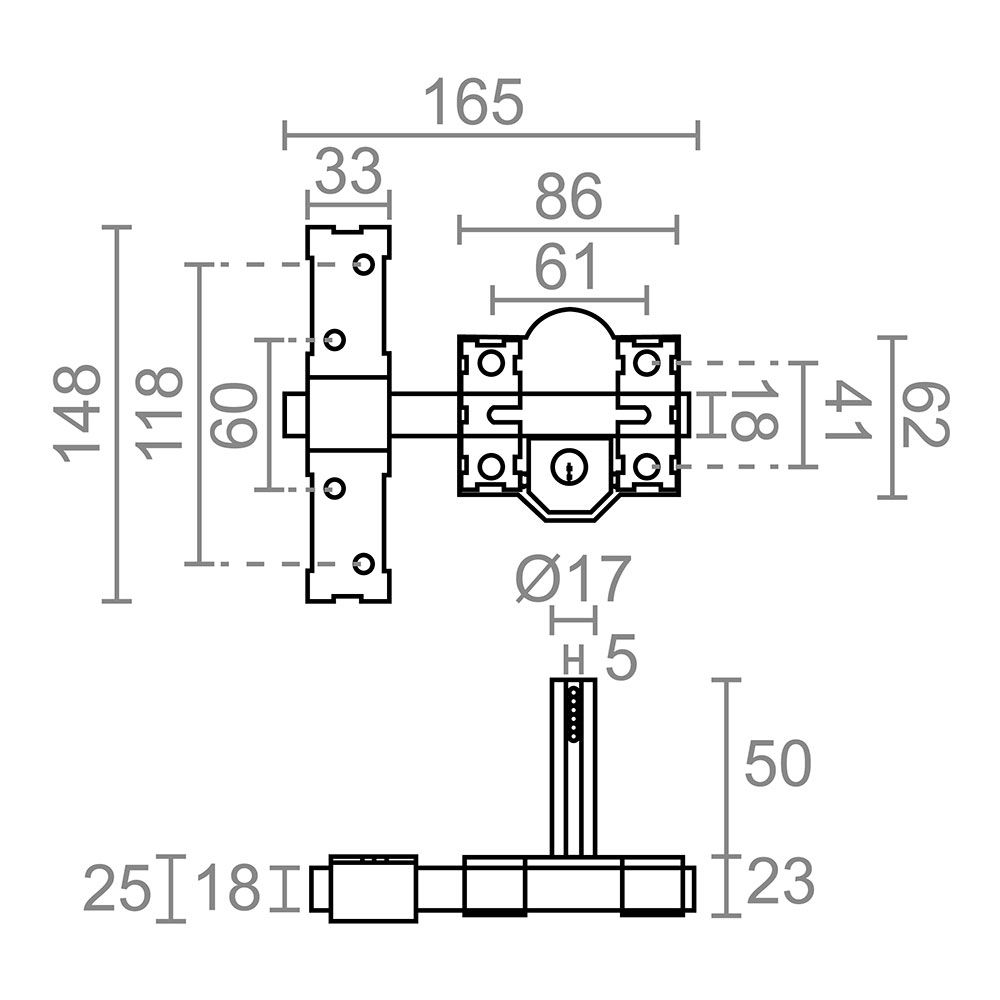 CERROJO SOBREPONER CRR09 86L/50 mm PINTADO GRIS LLAVES IGUALES AMAESTRADAS gallery 1