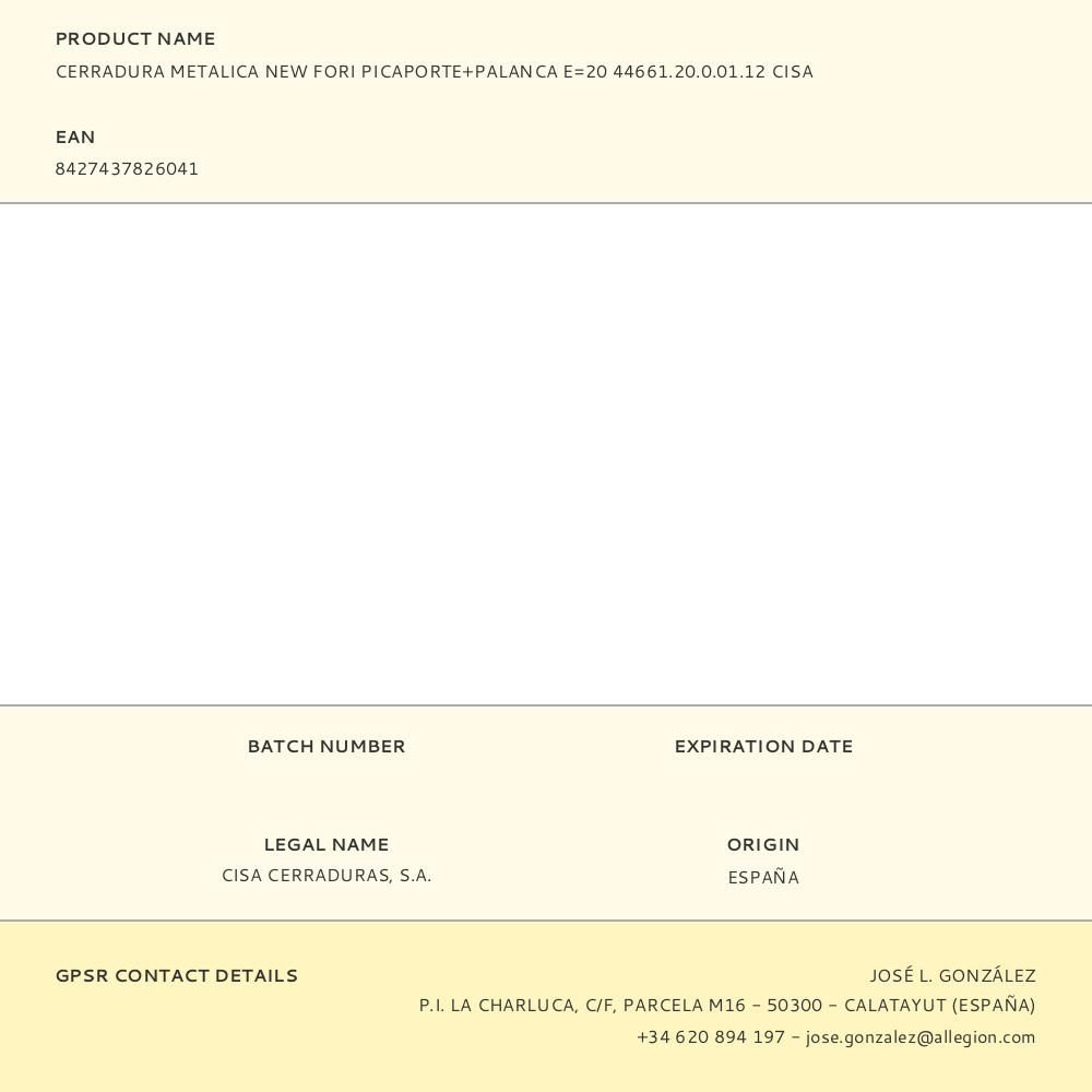 CERRADURA METALICA NEW FORI PICAPORTE+PALANCA E=20 44661.20.0.01.12 CISA gallery 0