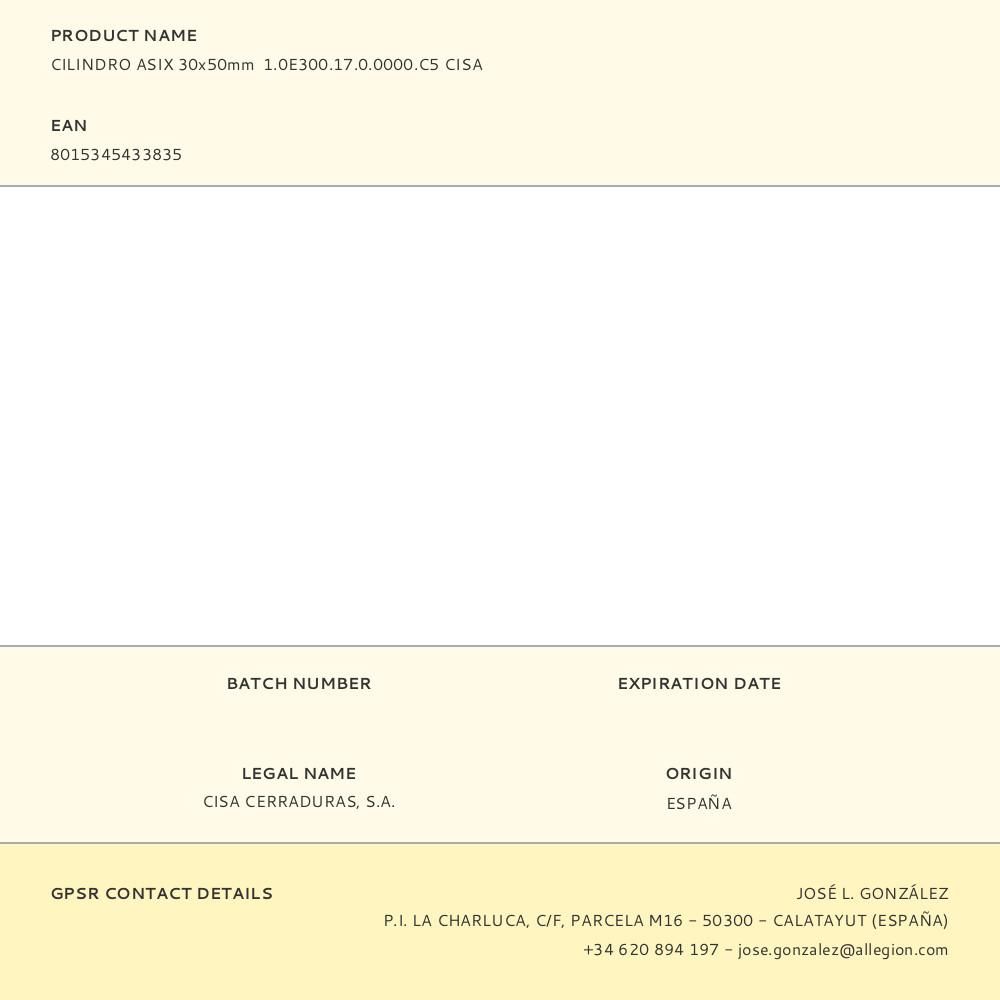 CILINDRO ASIX 30x50mm 1.0E300.17.0.0000.C5 CISA gallery 0