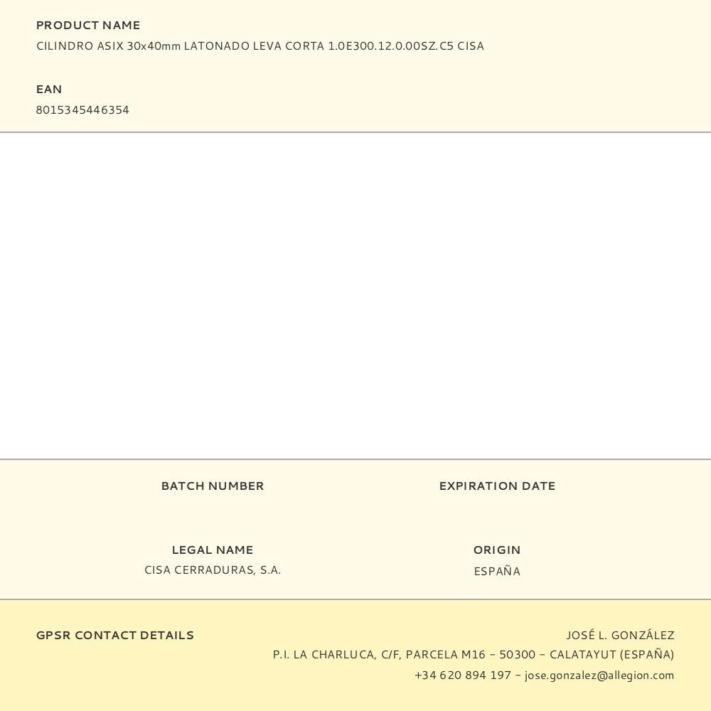 CILINDRO ASIX 30x40mm LATONADO LEVA CORTA 1.0E300.12.0.00SZ.C5 CISA gallery 0