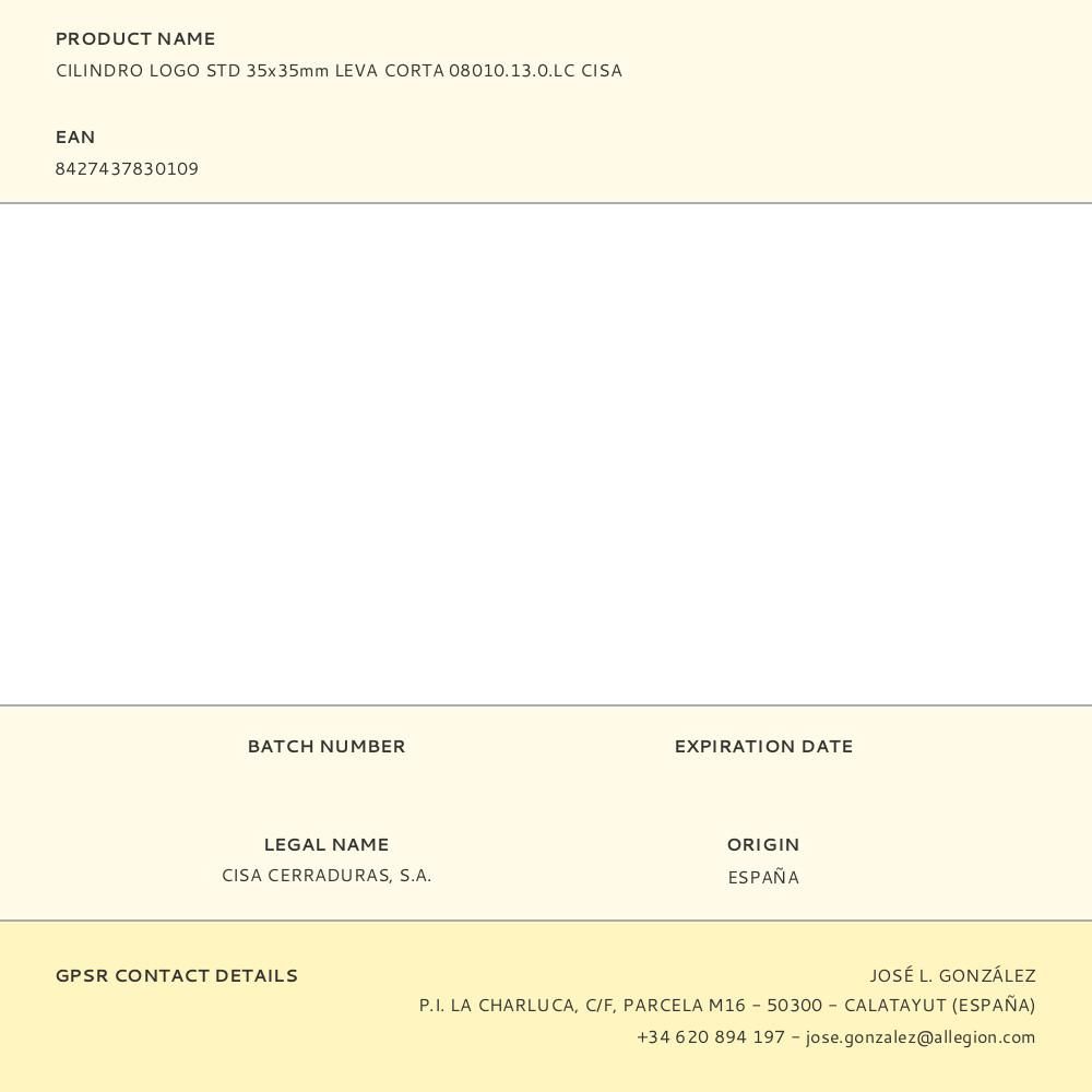 CILINDRO LOGO STD 35x35mm LEVA CORTA 08010.13.0.LC CISA gallery 0