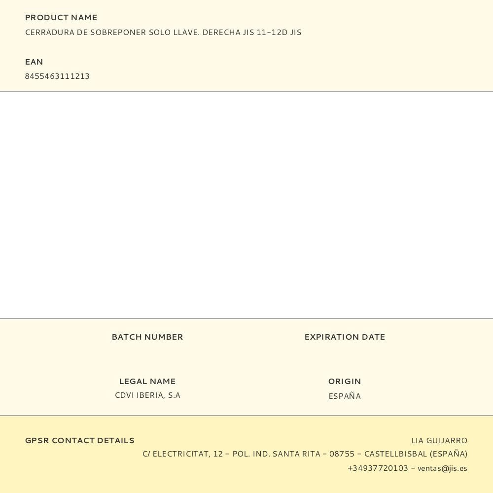 CERRADURA DE SOBREPONER SOLO LLAVE. DERECHA JIS 11-12D JIS gallery 1