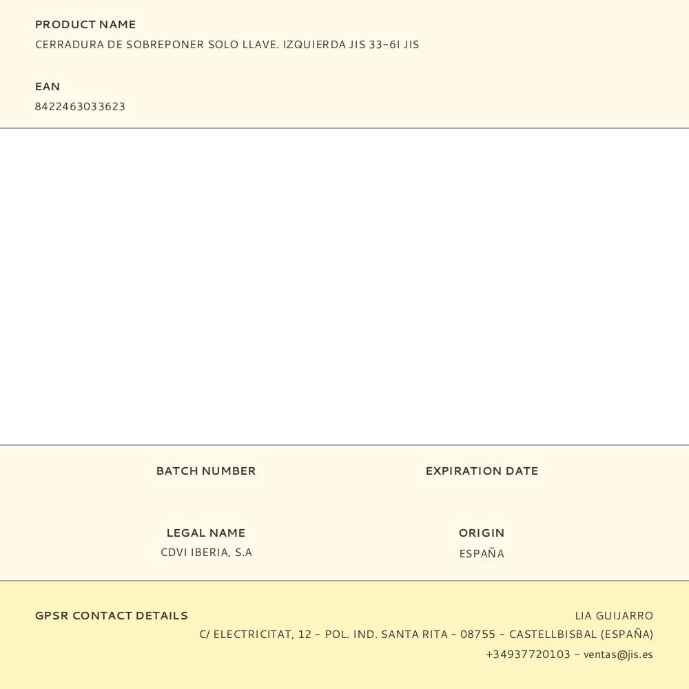 CERRADURA DE SOBREPONER SOLO LLAVE. IZQUIERDA JIS 33-6I JIS gallery 1