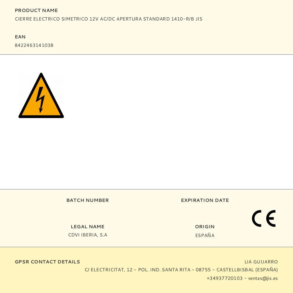 CIERRE ELECTRICO SIMETRICO 12V AC/DC APERTURA STANDARD 1410-R/B JIS gallery 0