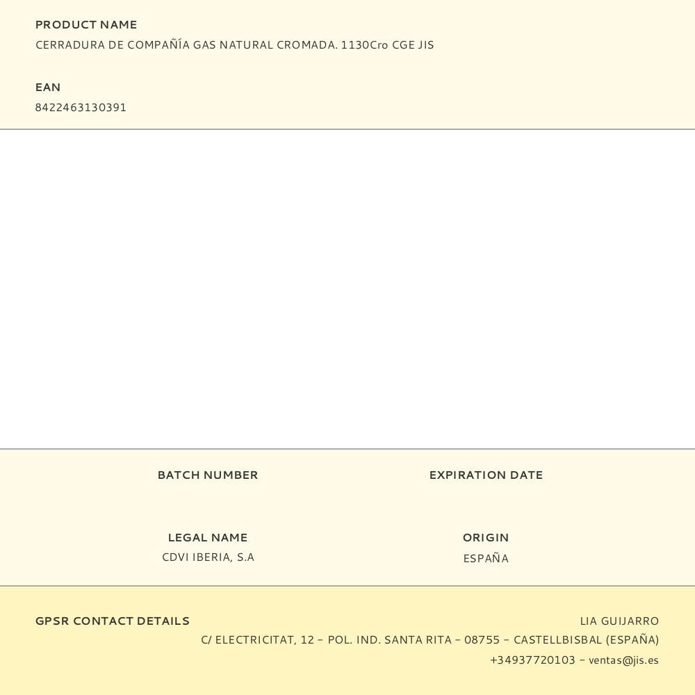 CERRADURA DE COMPAÑÍA GAS NATURAL CROMADA. 1130Cro CGE JIS gallery 0