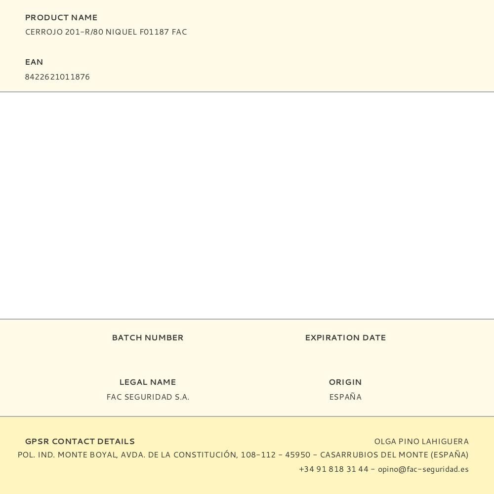 CERROJO 201-R/80 NIQUEL F01187 FAC gallery 1